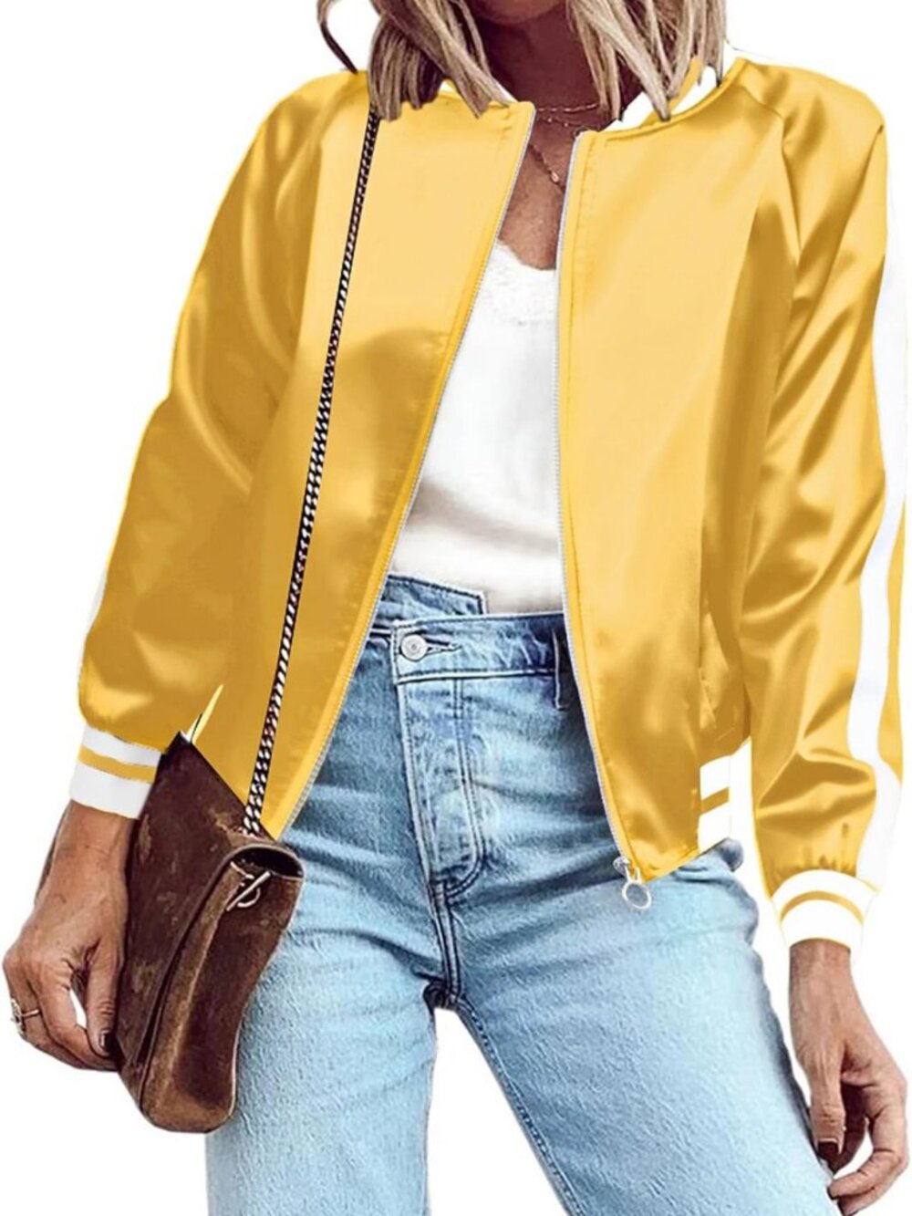 Lightweight Casual Bomber Jacket with Pockets | Zip Up Striped Windbreaker Coat
